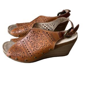 Pikolinos Benissa Slingback Studded Peep Toe Leather Wedge Sandals Heels Size 41